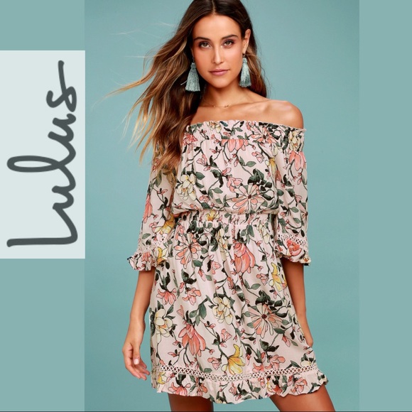 Lulus Dresses & Skirts - Darling Blush Pink Floral Print Off-Shoulder Dress